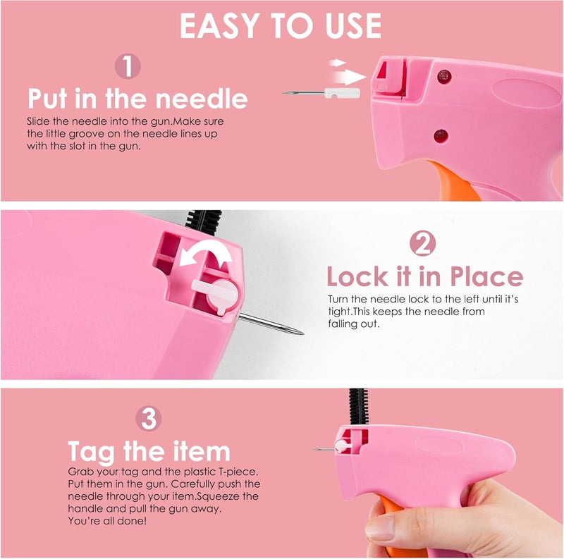 Scopck Stitch Gun for Clothes - Handheld Stitch Gun Quick Clothing Fixer - Tagging Gun - Includes 6 Needle, 1000 Black Fasteners & 1000 White Fasteners (Pink/Orange) - Image 4